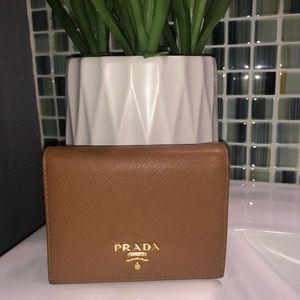 Prada Saffiano Caramel Bi-Fold Wallet